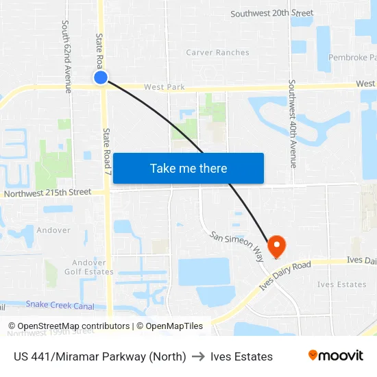 US 441/Miramar Parkway (North) to Ives Estates map