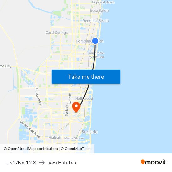 US1/NE 12 S to Ives Estates map