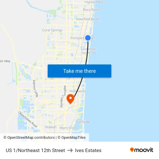 US 1/Northeast 12th Street to Ives Estates map