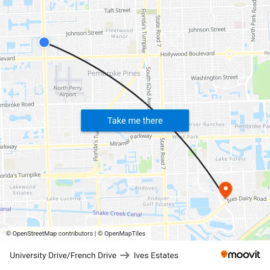 University Drive/French Drive to Ives Estates map