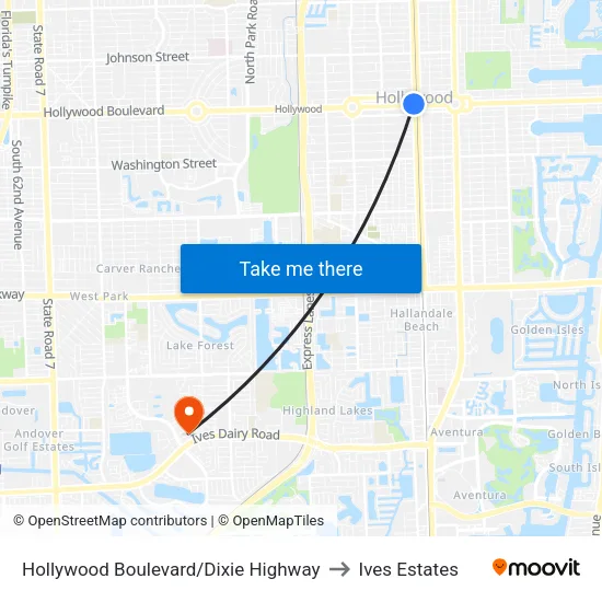 Hollywood Boulevard/Dixie Highway to Ives Estates map