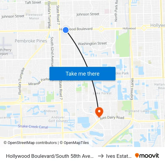 Hollywood Boulevard/South 58th Avenue to Ives Estates map