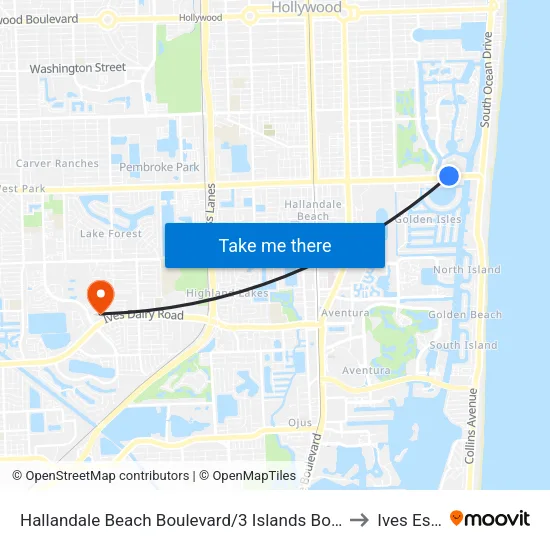 Hallandale Beach Boulevard/3 Islands Boulevard - (Walmart) to Ives Estates map