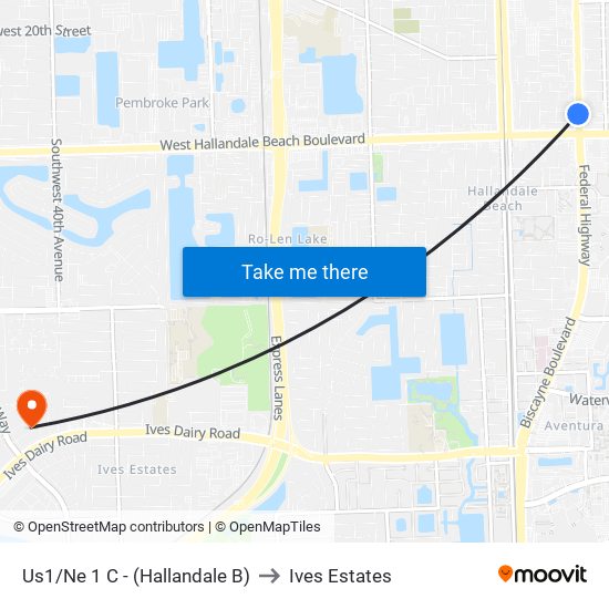 Us1/Ne 1 C - (Hallandale B) to Ives Estates map