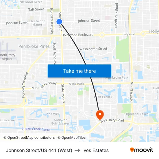 Johnson Street/US 441 (West) to Ives Estates map