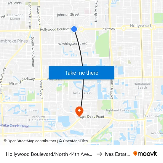 Hollywood Boulevard/North 44th Avenue to Ives Estates map