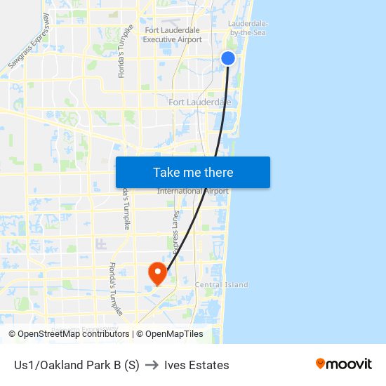 Us1/Oakland Park B (S) to Ives Estates map