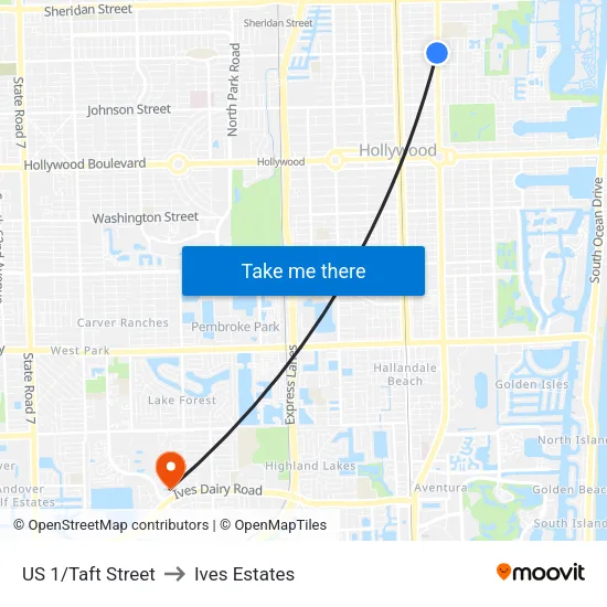 US 1/Taft Street to Ives Estates map
