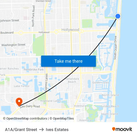 A1A/Grant Street to Ives Estates map