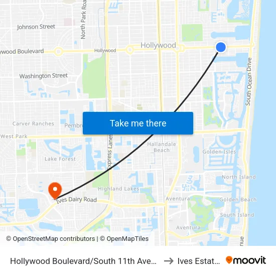 Hollywood Boulevard/South 11th Avenue to Ives Estates map