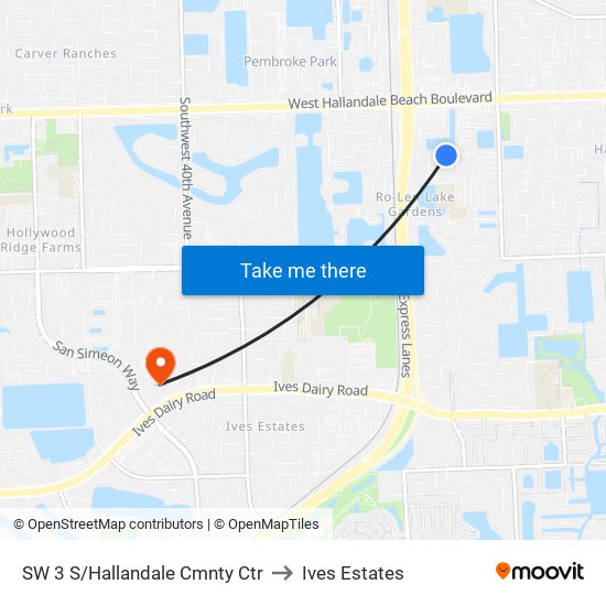 SW 3 S/HALLANDALE CMNTY CTR to Ives Estates map