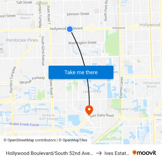 Hollywood Boulevard/South 52nd Avenue to Ives Estates map