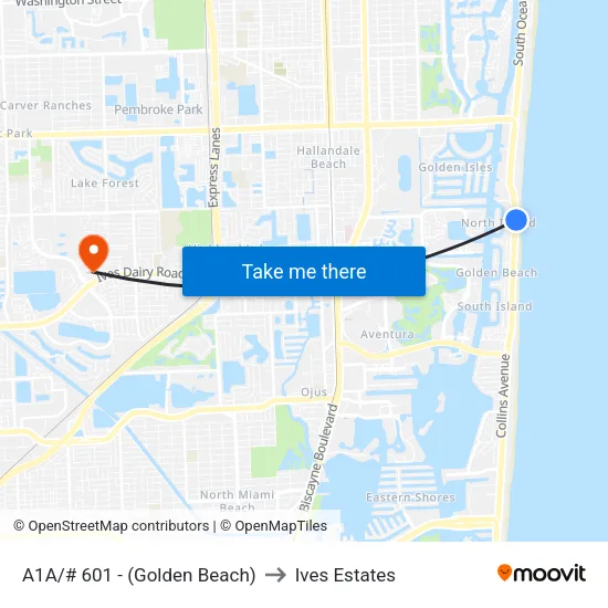 A1A/# 601 - (Golden Beach) to Ives Estates map