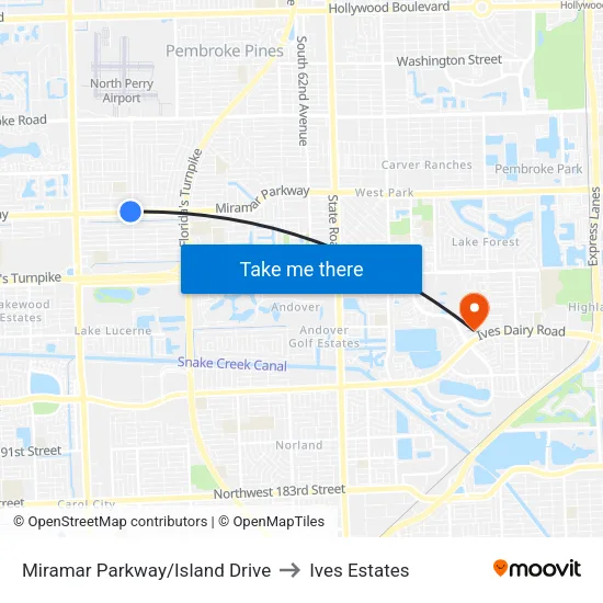 Miramar Parkway/Island Drive to Ives Estates map