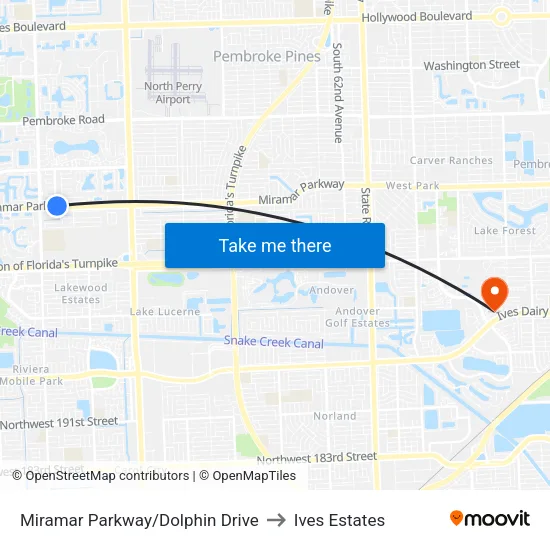 Miramar Parkway/Dolphin Drive to Ives Estates map