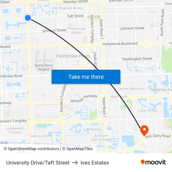 University Drive/Taft Street to Ives Estates map