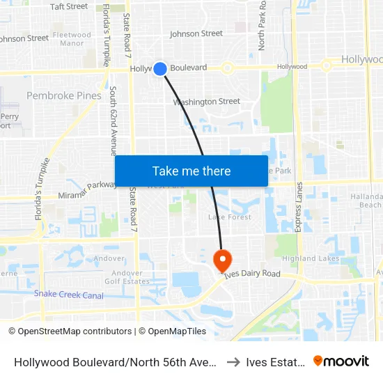 Hollywood Boulevard/North 56th Avenue to Ives Estates map