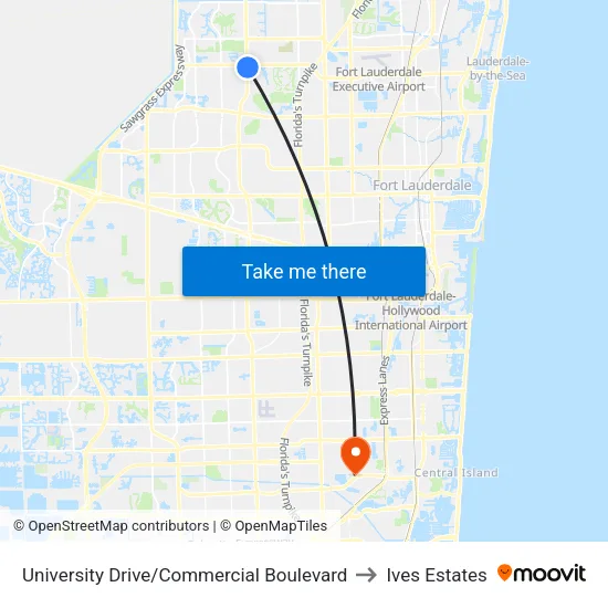 University Drive/Commercial Boulevard to Ives Estates map