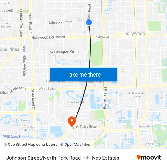Johnson Street/North Park Road to Ives Estates map
