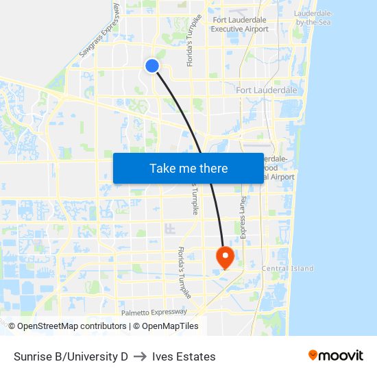 SUNRISE B/UNIVERSITY D to Ives Estates map