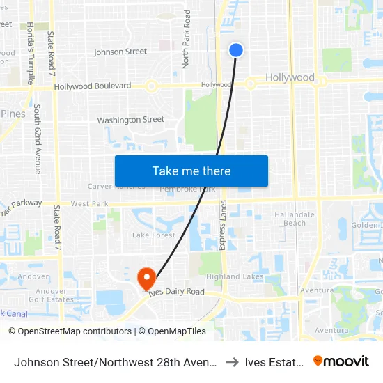 Johnson Street/Northwest 28th Avenue to Ives Estates map