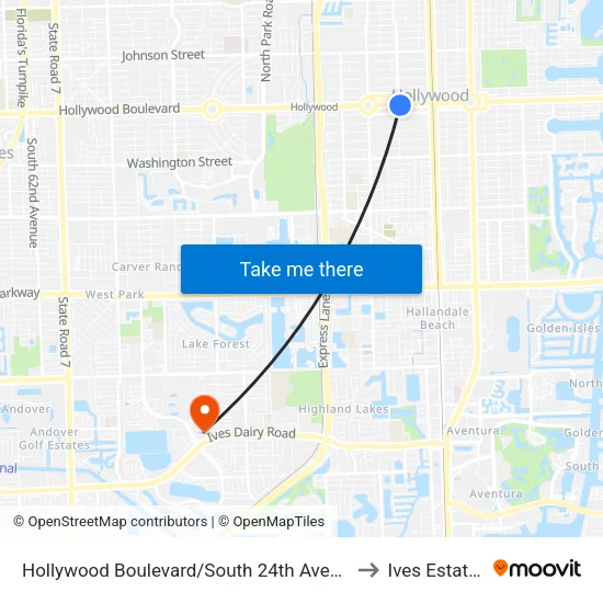 Hollywood Boulevard/South 24th Avenue to Ives Estates map