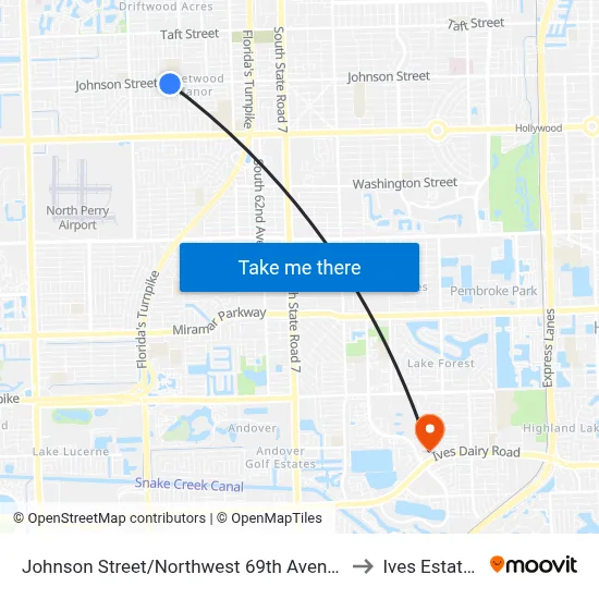 Johnson Street/Northwest 69th Avenue to Ives Estates map