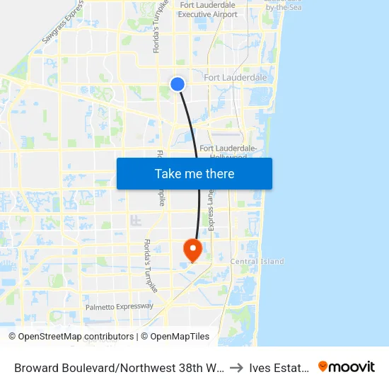 Broward Boulevard/Northwest 38th Way to Ives Estates map