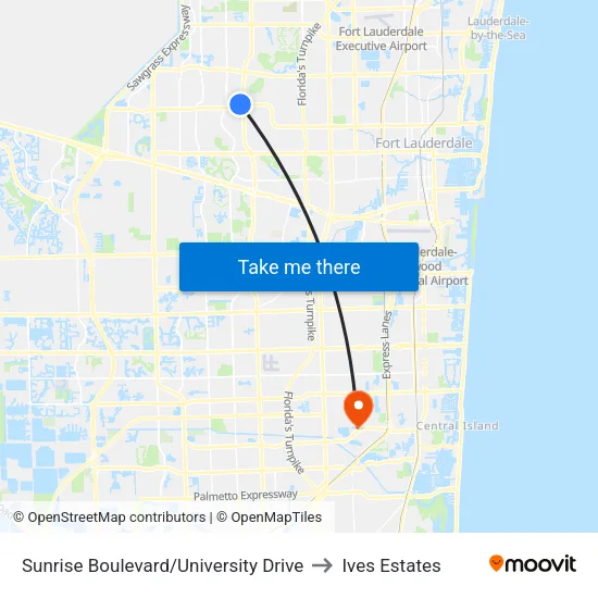 Sunrise Boulevard/University Drive to Ives Estates map