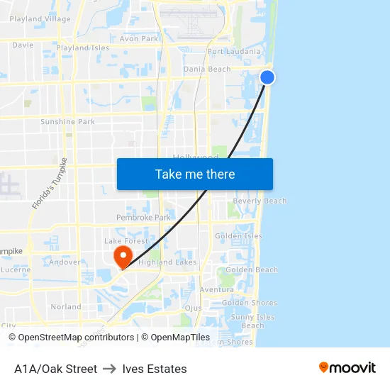 A1A/Oak Street to Ives Estates map