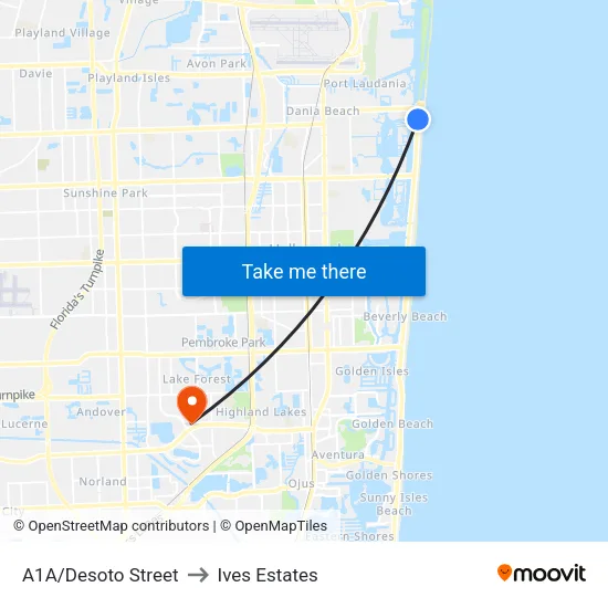 A1A/Desoto Street to Ives Estates map