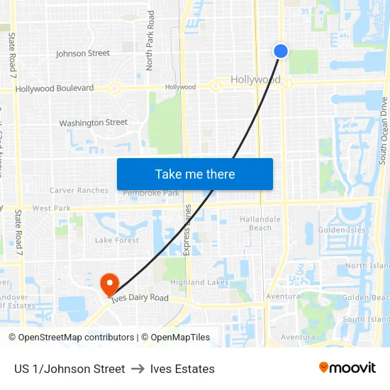 US 1/Johnson Street to Ives Estates map