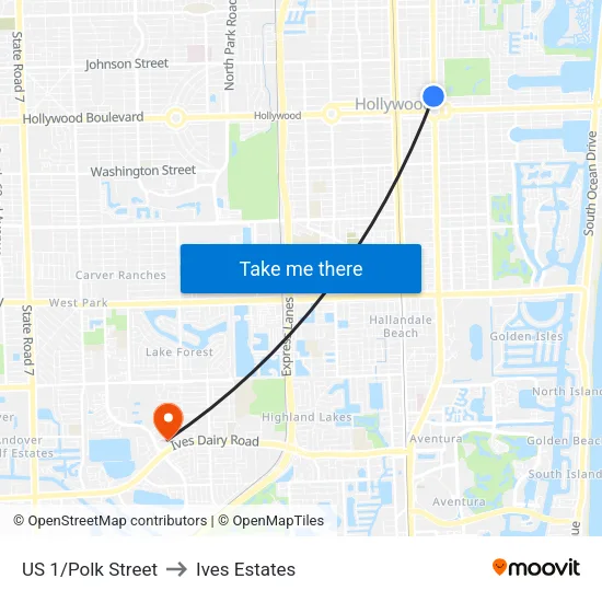 US 1/Polk Street to Ives Estates map