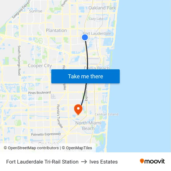 Fort Lauderdale Tri-Rail Station to Ives Estates map