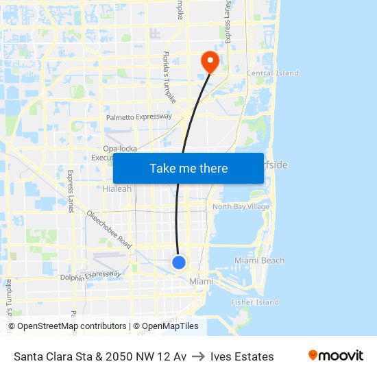 Santa Clara Sta & 2050 NW 12 Av to Ives Estates map