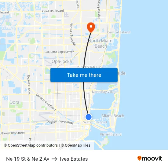 Ne 19 St & Ne 2 Av to Ives Estates map