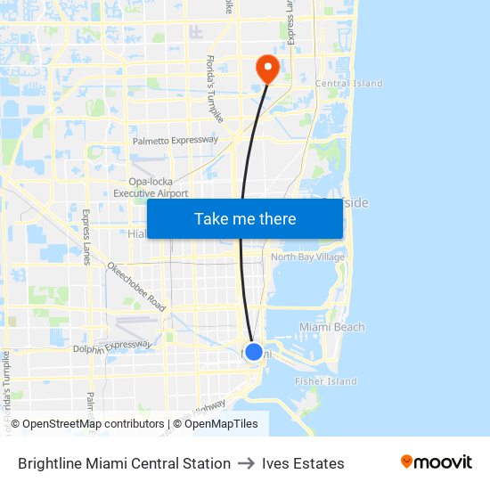 Brightline Miami Central Station to Ives Estates map