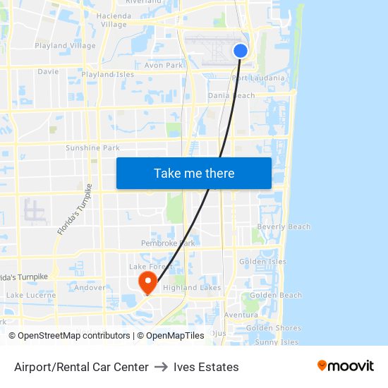 Airport/Rental Car Center to Ives Estates map