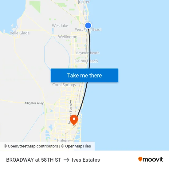 BROADWAY at 58TH ST to Ives Estates map