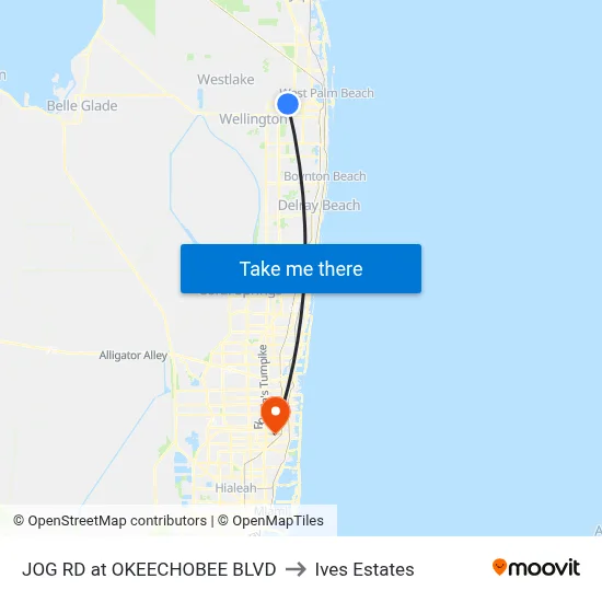 JOG RD at OKEECHOBEE BLVD to Ives Estates map