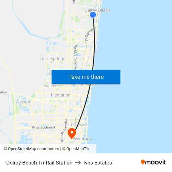 Delray Beach Tri-Rail Station to Ives Estates map