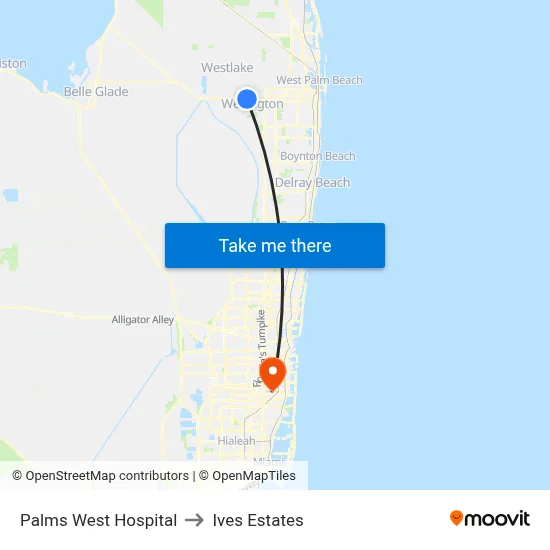 Palms West Hospital to Ives Estates map