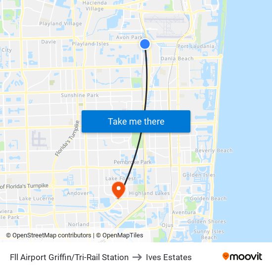 Fll Airport Griffin/Tri-Rail Station to Ives Estates map