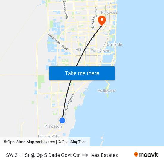 SW 211 St @ Op S Dade Govt Ctr to Ives Estates map