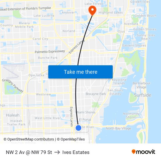 NW 2 Av @ NW 79 St to Ives Estates map