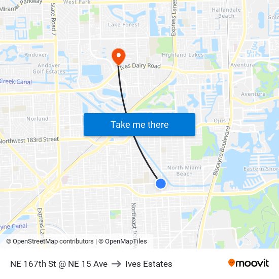 NE 167th St @ NE 15 Ave to Ives Estates map