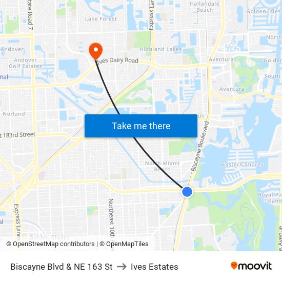 Biscayne Blvd & NE 163 St to Ives Estates map