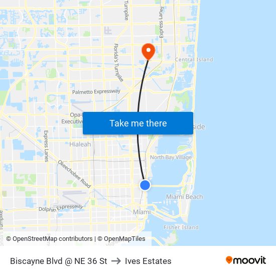 Biscayne Blvd @ NE 36 St to Ives Estates map