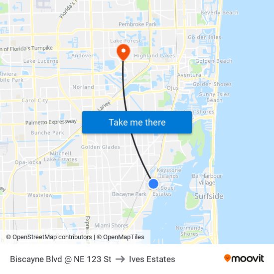 Biscayne Blvd @ NE 123 St to Ives Estates map