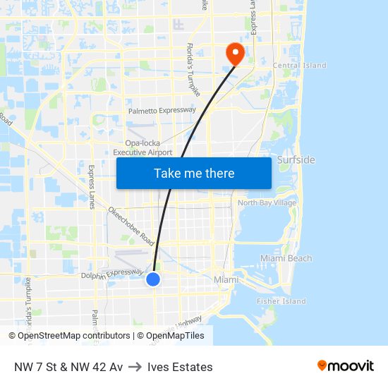 NW 7 St & NW 42 Av to Ives Estates map